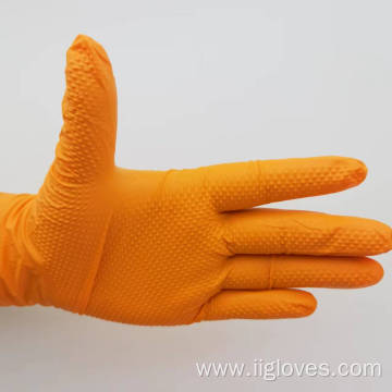 Orange Diamond pattern Industry nitrile blend gloves